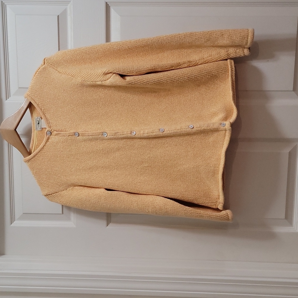 LL Bean cotton cardigan, yellow